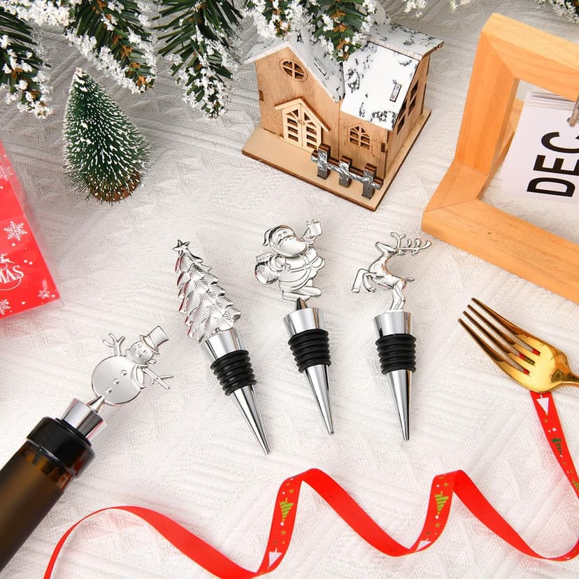 Christmas Wine Bottle Stoppers Set of 2, Wine stoppers for Christmas Thanksgiving Halloween and Easter Decorative, Xmas Wine Stoppers Gift for Hostess - Wine Corker/Wine Bottle Sealer