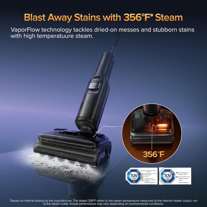 roborock F25 Ultra Steam Wet Dry Vacuum Cleaner, 356°F Steam Mop & 187°F Hot Water Cordless Vacuum Mop All in One, Floor Washer with Blue Light, 194°F Self-Cleaning, 180° Lay-Flat, AI Assitant Wheels