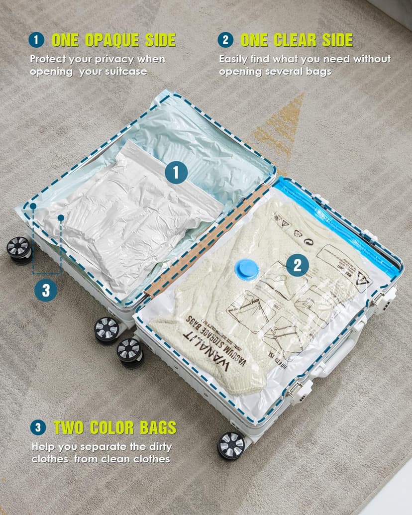 Vacuum Storage Bags for Travel, 8 Pack (4S+4XS) Vacuum Seal Bags with Wireless Rechargeable Electric Pump, Travel Essentials Space Saving Compression Bag for Clothes, Luggage, Suitcase, Backpack, Trip