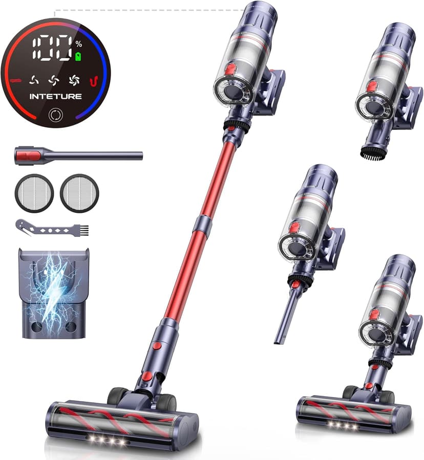 Cordless Vacuum Cleaner, 600W 50Kpa 65Mins Vacuum Cleaners for Home, Self-Standing Stick Vacuum with Touch Screen & Wall Charging Station for Hard Floor Carpet Pet