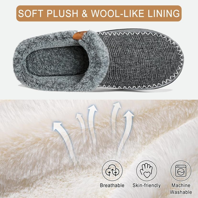 ATHMILE Men's Slippers Slip On Moccasin, Indoor Outdoor Warm Fuzzy Comfy House Shoes, Fluffy Wide Loafer Home Bedroom Slippers