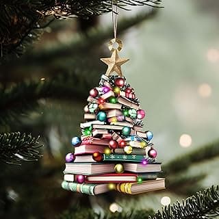 2D Flat Christmas Book Tree Ornament, Book Lover Gift, Bookworm Gifts, Book Christmas Tree Hanging 2025, Wooden Hanging Christmas Gift, Book Club Ornament, 4.7 inch, Pack of 2 (Not 3D)