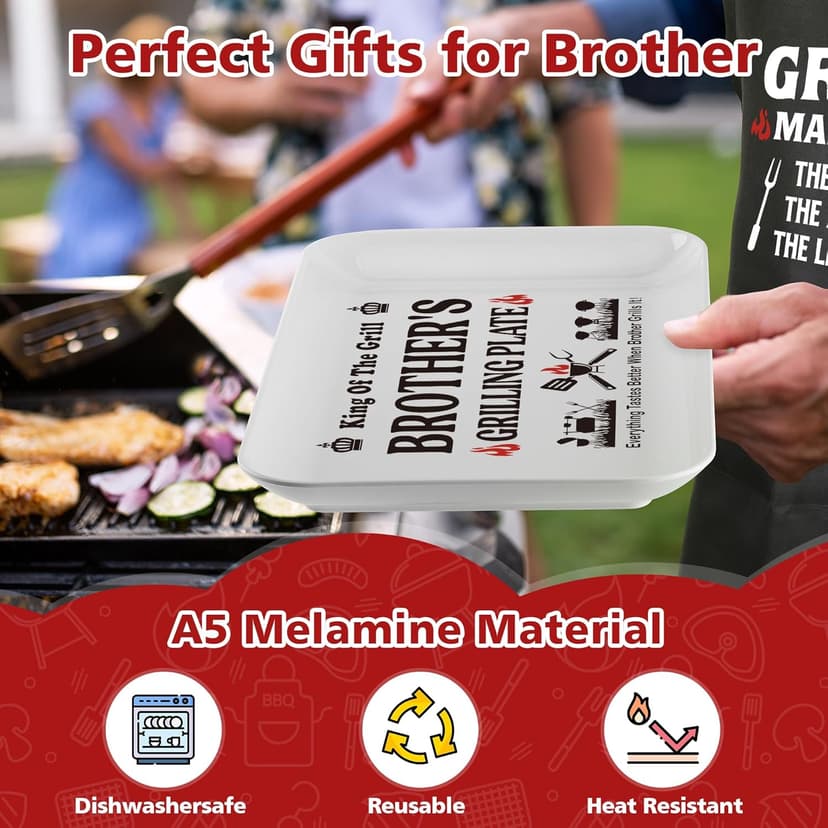 Brother Gifts for Birthday Christmas Valentines Day Fathers Day,Funny BBQ Grilling Platter with Apron Set Gifts for Little Big Adult Brother in Law from Sister