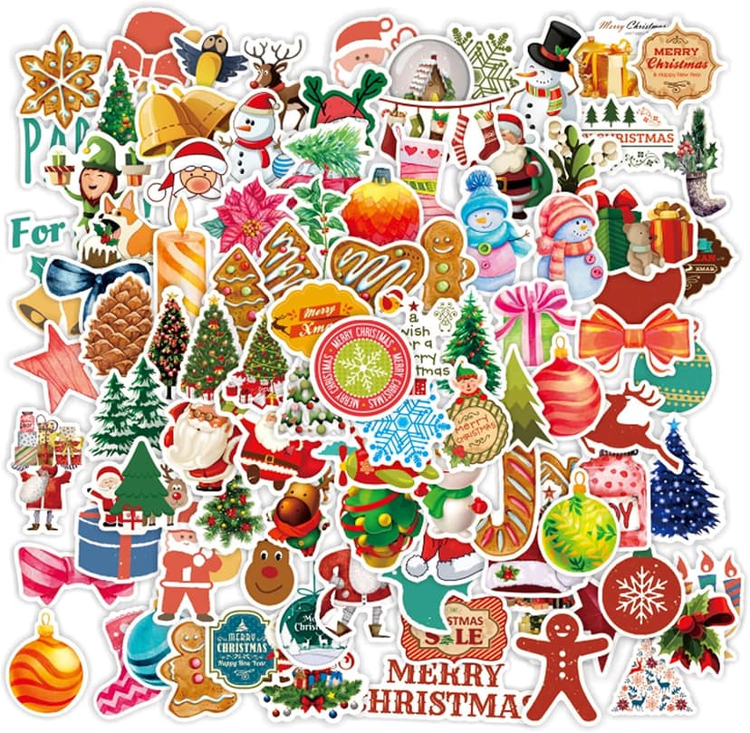 100PCS Christmas Theme Stickers, Non-Repeating Vinyl Waterproof Holiday Stickers, Holiday Gifts for Kids and Teens, Xmas Party Favorite, Stocking Stuffers for Kids Toddlers Teens Boys Girls