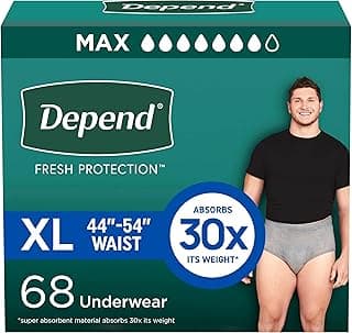 Depend Depend Fresh Protection Adult Incontinence Underwear for Men, Disposable, Maximum, Extra-Large, Grey, 68 Count (2 Packs of 34), Packaging May Vary