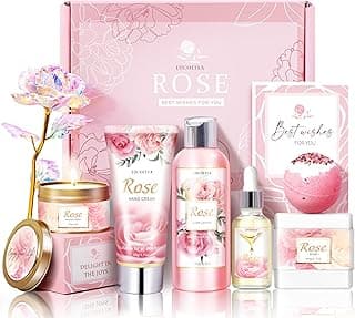 Gifts for Women, Happy Birthday Gifts for Women, Mothers Day Bath and Body Gifts for Woman with Unique Rose Self Care Gift, Home Spa Gift Basket for Mom, Girlfriend, Sister, Female Friends, Coworker