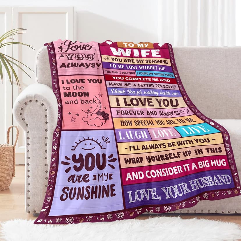 Gifts for Wife from Husbend - Anniversary Wedding Gifts for Women - Best Wife Birthday Gift Ideas - Christmas Mothers Valentines Day Romantic I Love You Gift for Her - To My Wife's Blanket 50"x60"