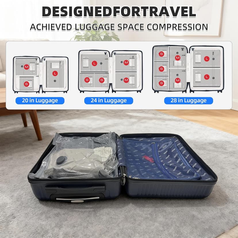 15 Pack Travel Vacuum Bags for Clothing with Rechargeable Electric Pump，Travel Vaccine Sealed Storage Bag for Clothes Suitcase