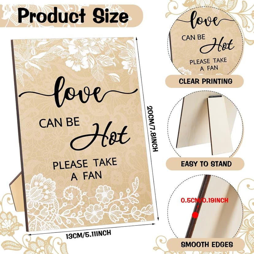Roowest 101 Pcs Wedding Fans Gifts for Guests 100 Pcs Wedding Hand Plastic Fans and a Table Sign for Bridal Shower Party Favor Appreciation(Wood,Retro Lace)