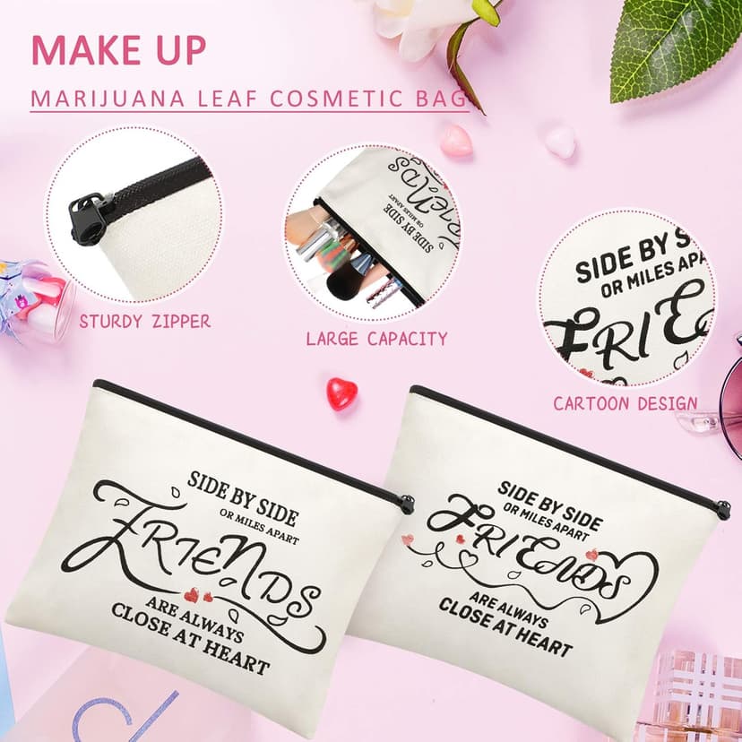 Weewooday 6 Pieces Friendship Gifts for Women Good Friends Makeup Cosmetic Bags Weekend Trip Gifts Birthday Portable Makeup Bags Gifts for Women Travel Retirement Anniversary Present(Classic Style)