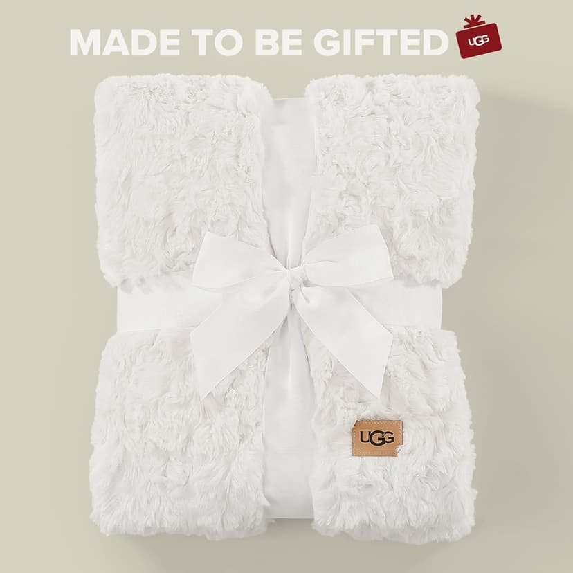 UGG Adalee Faux Fur Throw Blanket Luxury Lightweight Cozy Soft Throw for Couch Bed or Chair Hypoallergenic Machine Washable Double-Sided Fluffy Blanket Home Decor, 50-inch x 70-inch, Natural White