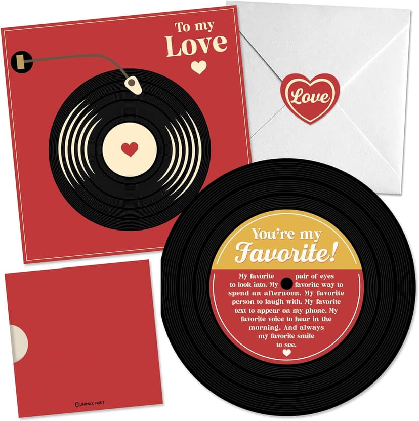 Retro Anniversary Card for Him or Her, Romantic Gift for Husband Wife, Boyfriend or Girlfriend, Love Notes for Couple, Vinyl Record Birthday Card, Valentines Day Gifts For Men and Women