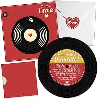 Retro Anniversary Card for Him or Her, Romantic Gift for Husband Wife, Boyfriend or Girlfriend, Love Notes for Couple, Vinyl Record Birthday Card, Valentines Day Gifts For Men and Women