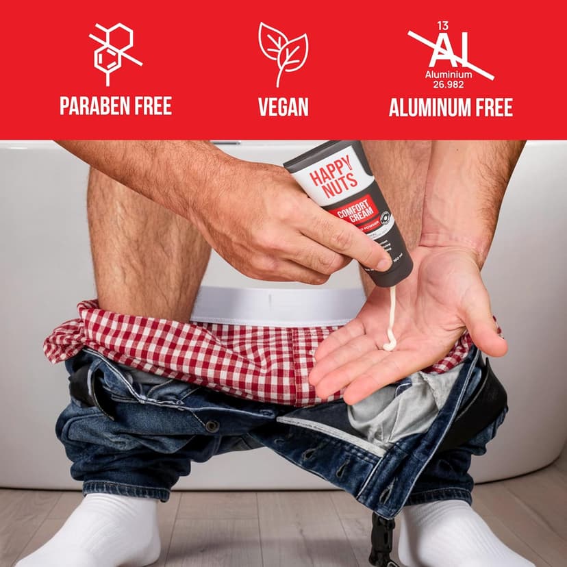 HAPPY NUTS Comfort Cream Deodorant For Men: Anti-Chafing Sweat Defense, Odor Control, Aluminum-Free Mens Deodorant & Travel Essential for Men's Private Parts 3.4 fl oz (Original)