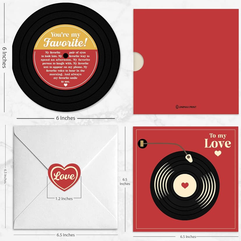Retro Anniversary Card for Him or Her, Romantic Gift for Husband Wife, Boyfriend or Girlfriend, Love Notes for Couple, Vinyl Record Birthday Card, Valentines Day Gifts For Men and Women