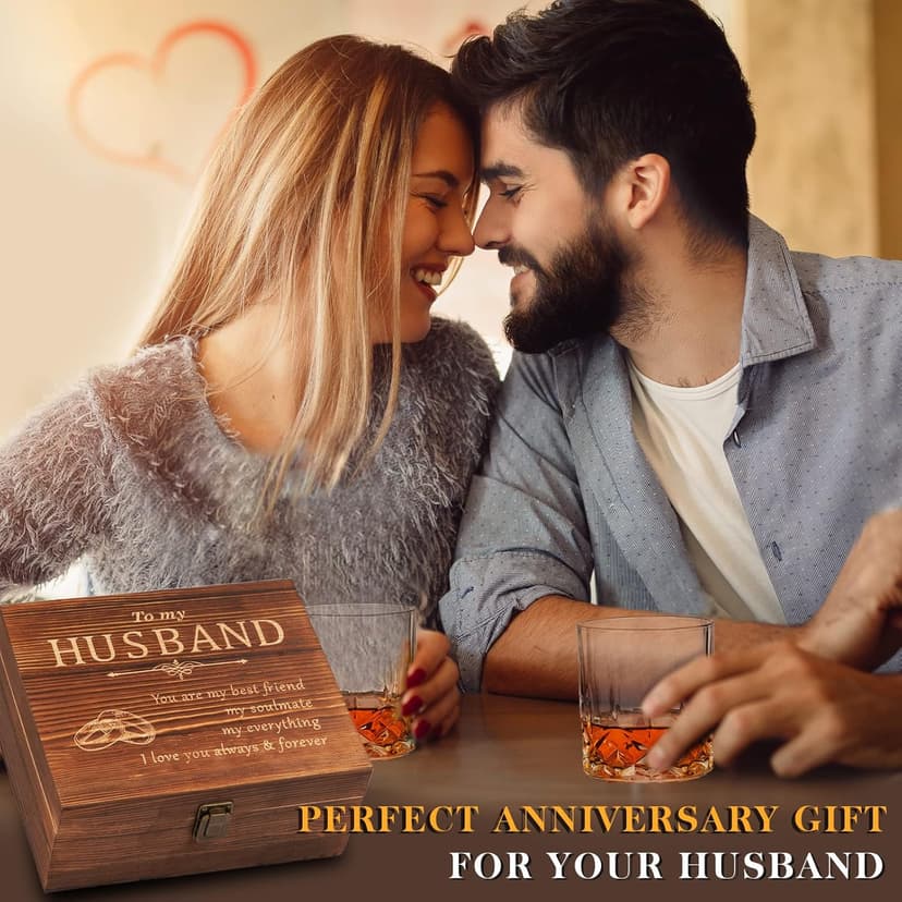 Anniversary Oaksea Gifts for Men Him Husband, Stainless Steel Engraved Whiskey Stones Glasses Set Gift, Gift for Birthday Wedding for Boyfriend Fiance, Cool Burbon Scotch Set Gifts