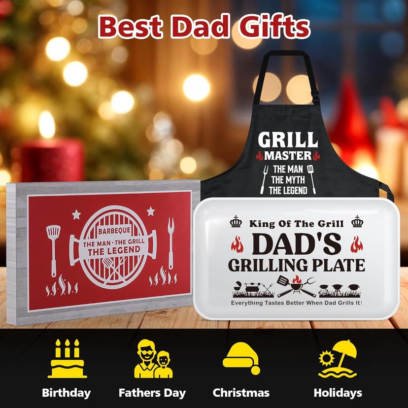 Dad Christmas Birthday Gifts,Best Dad Ever Gifts from Daughter Son,Funny BBQ Grilling Platter with Apron Sets Thanksgiving Xmas White Elephant Present for Bonus Step New First Daddy Father Papa