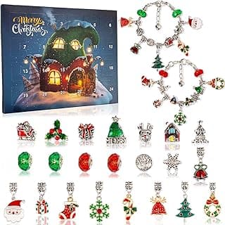 Christmas Advent Calendar Bracelets 2025 for Girls 24 Days Xmas Countdown Calendar DIY Jewelry Making Kit Gift 22 Charm Beads 2 Bracelets for Kids Teens Women
