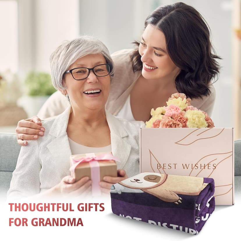 Funny Grandma Birthday Gifts, Grandma is Charging Sloth Blanket 60" x 50", Gift for Grandmas from Grandkids, Grandmas Gifts for Christmas Mothers Day, Super Soft Blanket for Grandmother