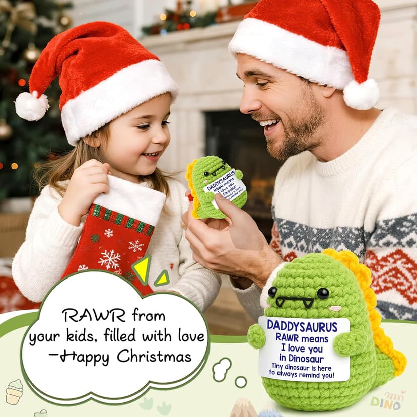 OCCdesign Mini Christmas Birthday Gifts for Dad from Daughter Son RAWR I Love You Daddy Handmade Crochet Cute Small Dinosaur for Daddy Dad Bonus Step Father in Law New Father
