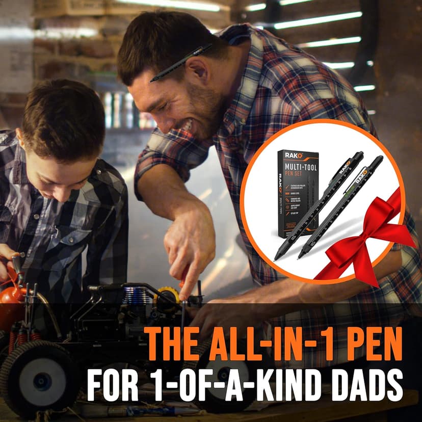 RAK Multitool Pen - Multi-Tool Pens, LED Light, Flathead, Phillips Screwdrivers, Level, Ruler, Bottle Opener, and Stylus. Cool Gadgets Gifts for Men, Dad, EDC Pen Tool, Gift-Ready Box, Pack of 2
