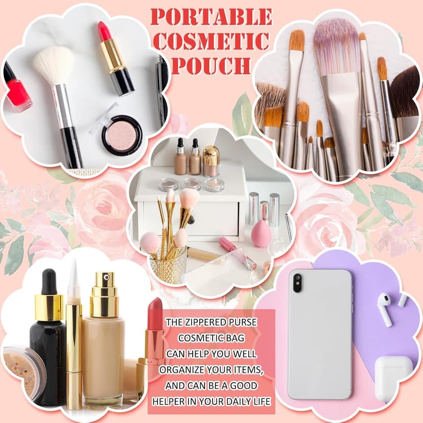 Pinkunn 16 Pcs Canvas Makeup Bags Bulk Inspirational Gift Quotes Cosmetic Bags with Zipper Encouragement Travel Toiletry Pouch Appreciation Gift for Women Girls Birthday Party Favors(Flower)