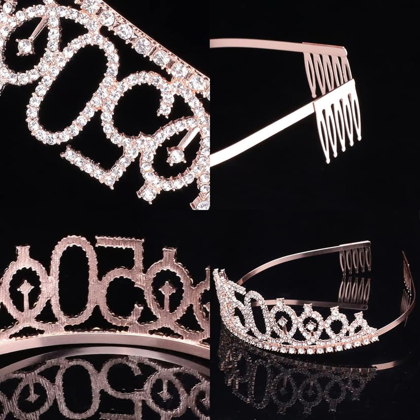 CIEHER 50th Birthday Crown + 50 & Fabulous Sash+Pearl Pin Set, Tiara, 50th Gifts, Decorationsfor Women Friends, Happy Party Favor Supplies