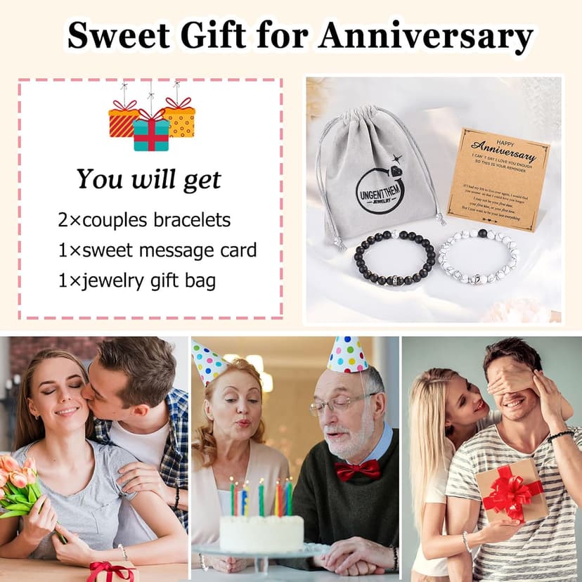 UNGENT THEM Matching Couple Ring Bracelets for Boyfriend Girlfriend Husband Wife Valentines Anniversary Birthday Engagement Gifts