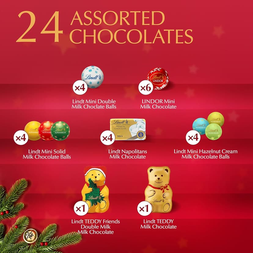 Lindt Holiday Teddy Bear Advent Calendar Assorted Chocolate Candy, 4.5 oz.
