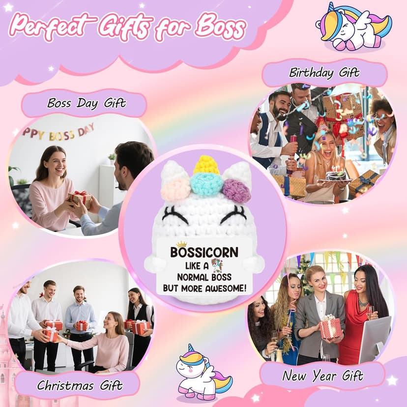 Christmas Boss Gifts for Boss Lady Women, Bossicorn Xmas Stocking Stuffers White Elephant Birthday Unicorn Office Gift for Boss Female Appreciation Thank You Present for Supervisor Manager Leader