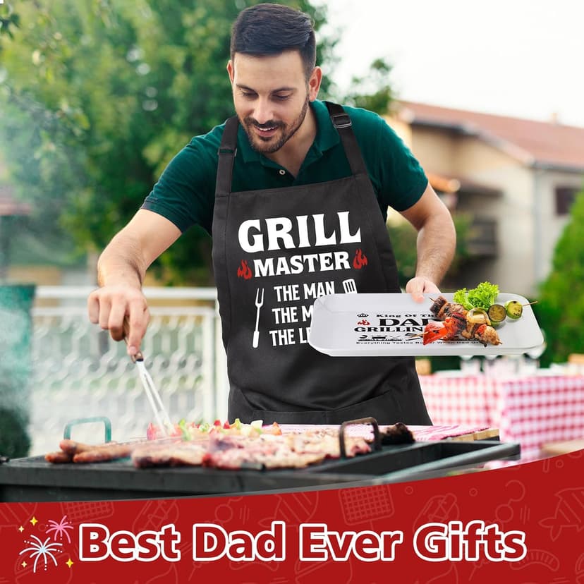 Dad Christmas Birthday Gifts,Best Dad Ever Gifts from Daughter Son,Funny BBQ Grilling Platter with Apron Sets Thanksgiving Xmas White Elephant Present for Bonus Step New First Daddy Father Papa