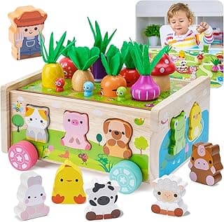 Toddler Montessori Wooden Farm Toys | Babies 12-18 Months Toy with Game Map for 1 2 3 Year Old Boys Girls | 1st First Birthday Gifts for 1-2 Years | Wood Learning Educational Toys Fine Motor Skills