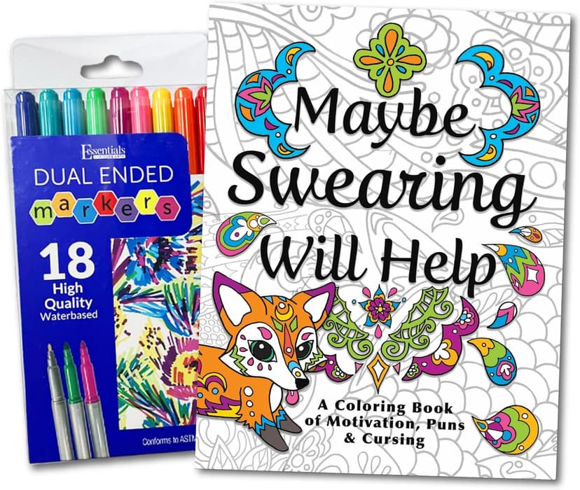 Maybe Swearing Will Help Adult Coloring Book Set - for Adults Relaxation with Markers in a Case - Motivational Swear Word Anxiety Relief - Color Cuss & Laugh Your Way to Less Stress