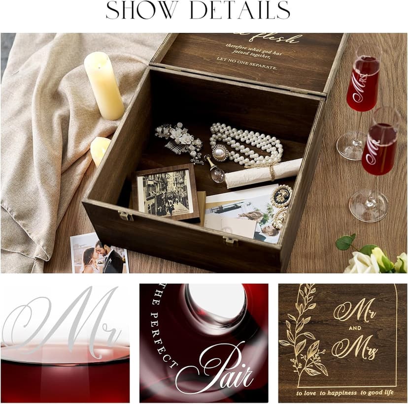 AW BRIDAL Mr and Mrs Wine Glasses and Decanter Set, Wedding Bridal Shower Engagement Gift for Couples 2025, Wedding Glasses for Anniversary Bride Bachelorette with Wood Keepsake Box
