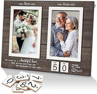 Then & Now Anniversary Picture Frame, 1-99 Years Wedding Gift Ideas - Anniversary Wood Photo Frame, Engagement Bridal Shower Gifts with Sentimental Quote - Holds 2 4x6 Inches Photos (Then & Now)