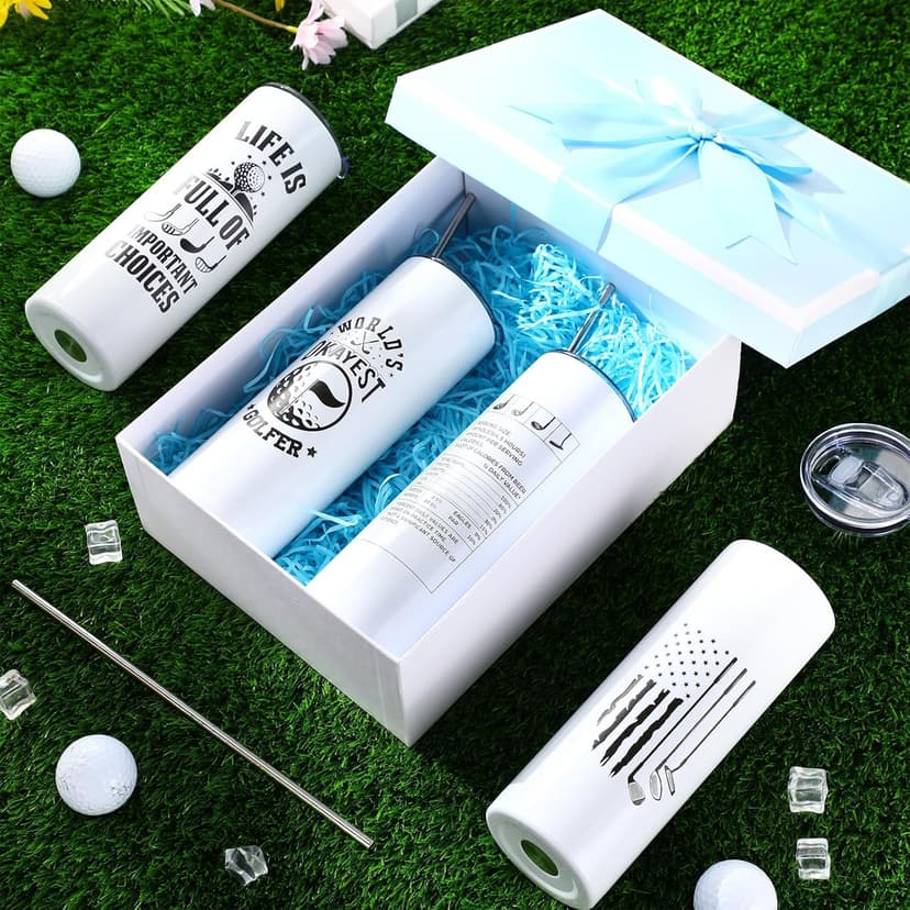 Patelai 4 Pcs Golf Tumbler Golf Gifts for Men 20oz Insulated Tumbler with Lid Straw Funny Coffee Cup Set, Dad, Husband, Golfer, Groomsmen, Birthday Gift for Him, Grandpa, Uncle, Boyfriend, Father