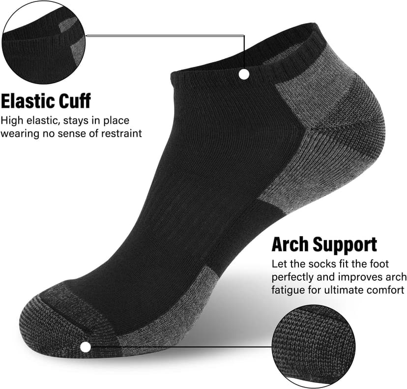 COOPLUS 12 Pack Mens Cushioned Ankle Socks, Low Cut Breathable Casual Socks (Shoe Size 6-11)