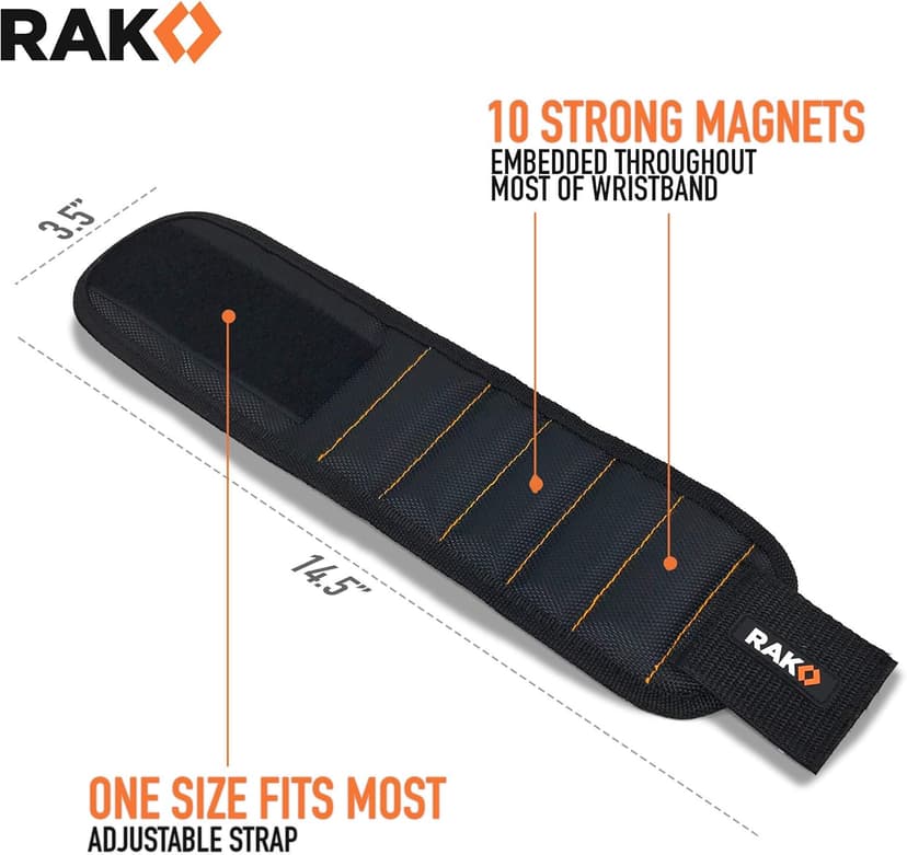 RAK Magnetic Wristband for Holding Screws, Nails, Drill Bits for Men - Premium Nylon with Lightweight Powerful Magnets, Magnetic Wristband for Tools, Gifts for Dad, Husband, Grandpa, Handyman