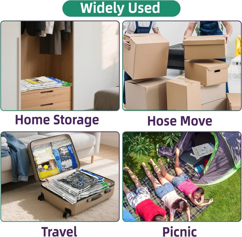 Travel Vacuum Storage Bags with Portable Electric Pump, 12 Pack Travel Vacuum Bags for Clothes, Vacuum Seal Compression Bags for Luggage and Suitcase