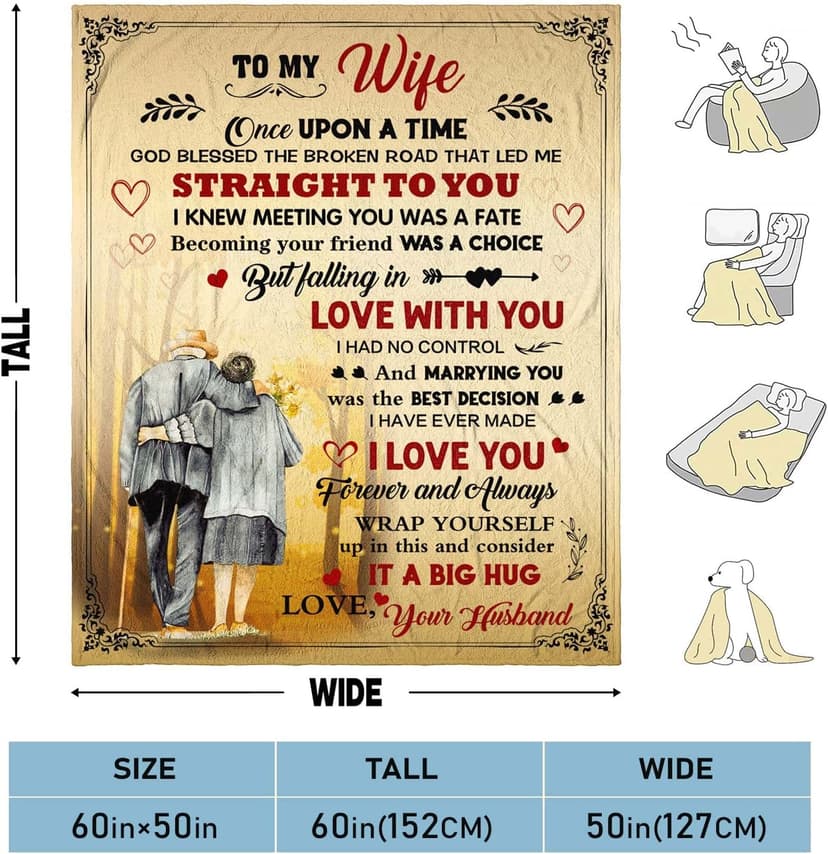 Wife Blanket from Husband - Wedding Anniversary Romantic Gift for Wife/Her/Women - Gifts for Wifes Birthday - Wifes Birthday Gift Ideas - to My WifeThrow Blanket 60 x 50 inch