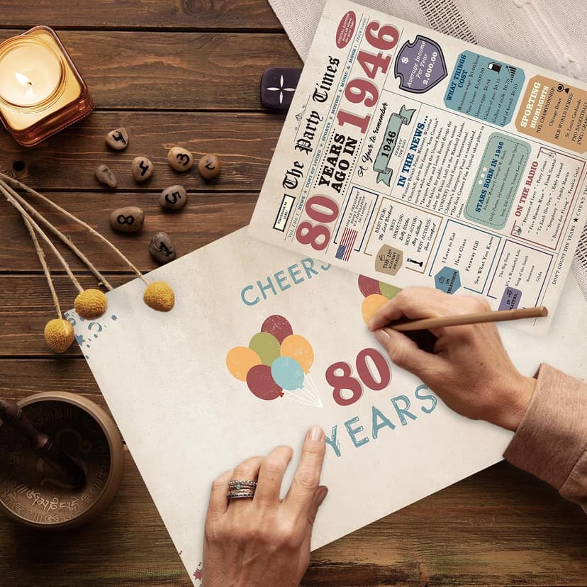 80th Birthday Card Gifts for Men Women, Retro Gifts for 80 Year Old Man Woman, 80th Birthday Decorations for Grandpa Grandma