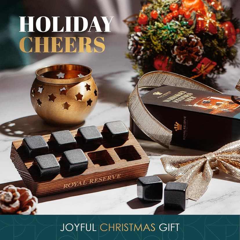 Whiskey Stones Gift Set by Royal Reserve – Artisan Crafted Reusable Chilling Rocks for Scotch – Stocking Stuffer for Men - Bourbon Gifts for Husband Dad Boyfriend Guy