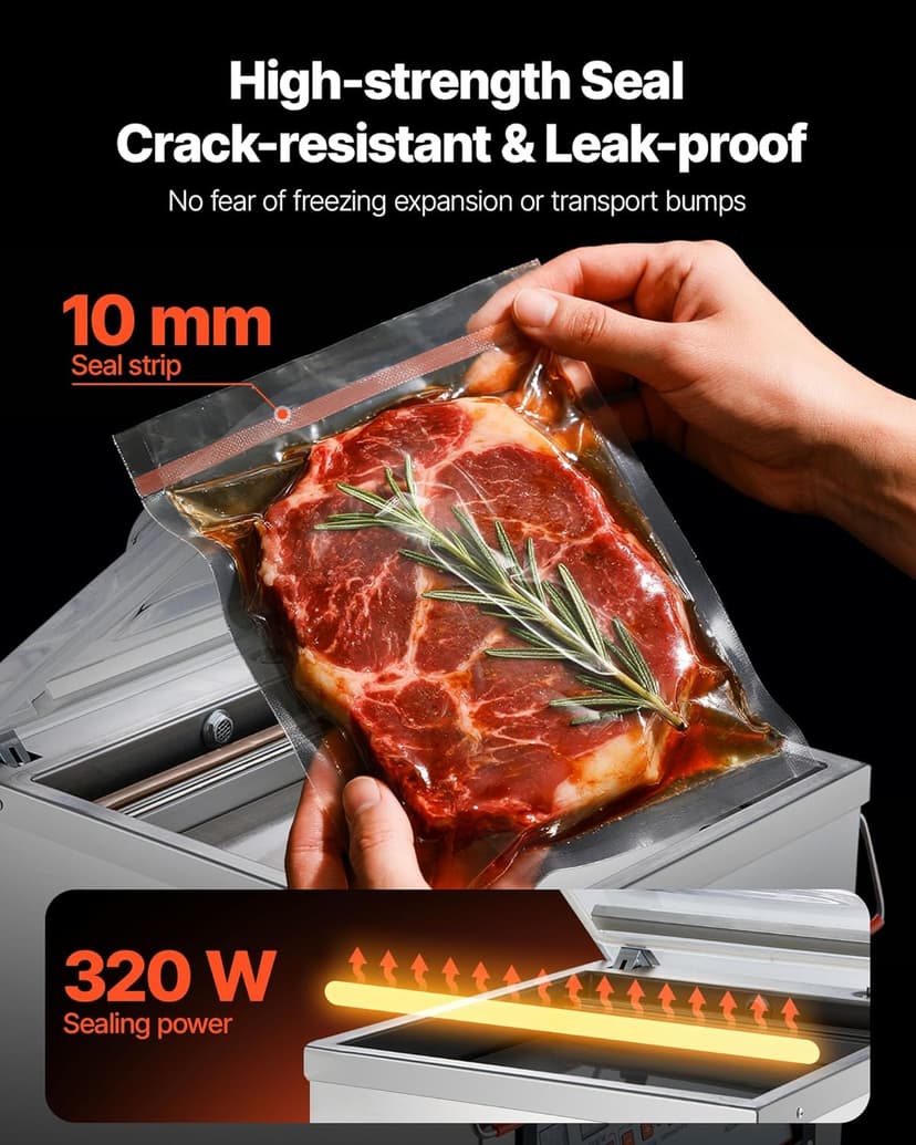 VEVOR Chamber Vacuum Sealer, 320W Sealing Power, Vacuum Packing Machine for Wet Foods, Meats, Marinades and More, Compact Size with 12.6 in Sealing Length, Applied in Home Kitchen and Commercial Use