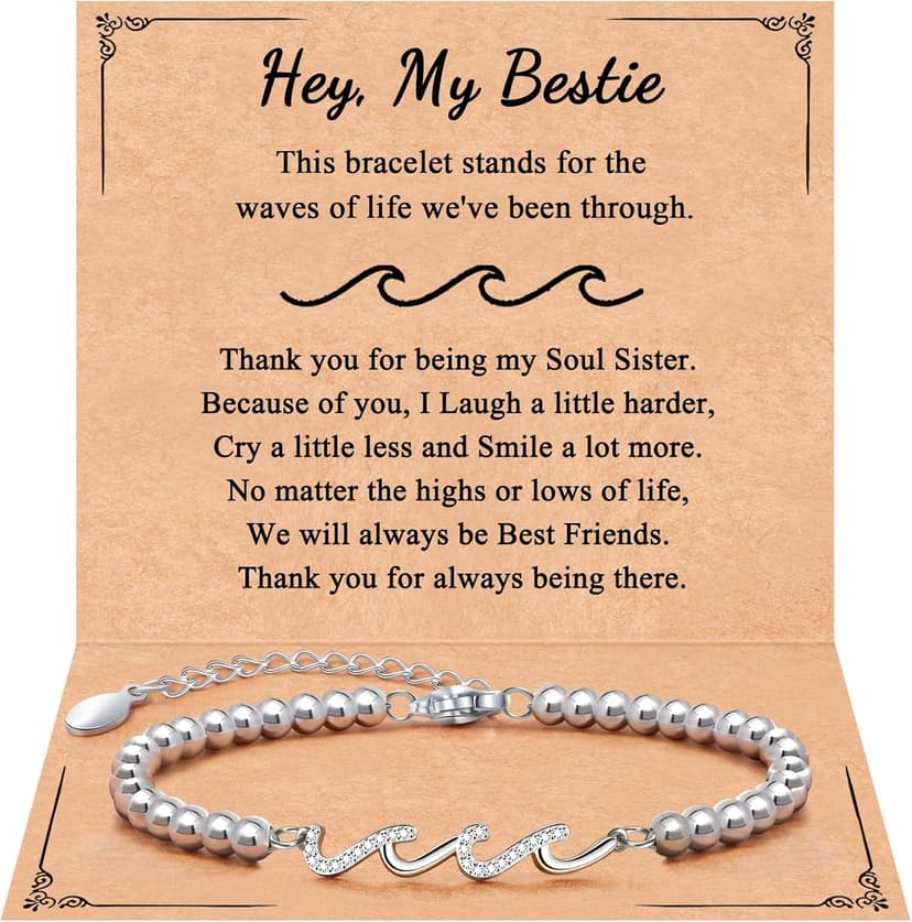 QWNHONEY Waves of Life Bracelet Inspirational Birthday Gifts for Bestie Sister 16th 18th 21st 30th 40th 50th 60th Birthday Gifts for Women