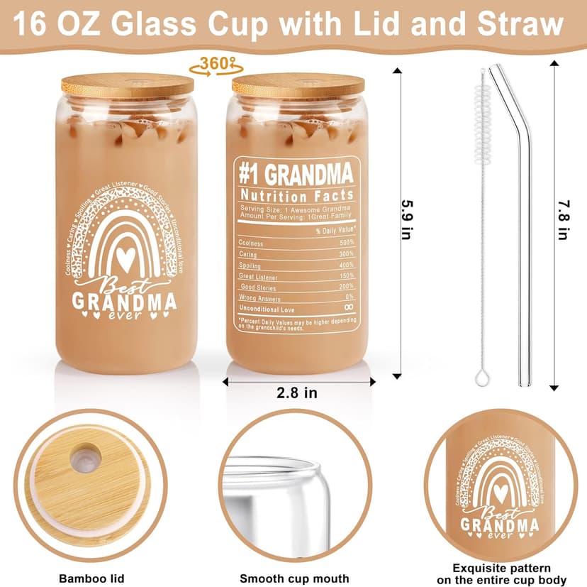 Grandma Gifts for Birthday Tote Bag Grandma Gifts Set from Granddaughter Grandson Grandchildren Grandkids Best Grandma Gifts Basket Tote Bag Makeup Bag 16 Oz Can Glass Bead Bracelet