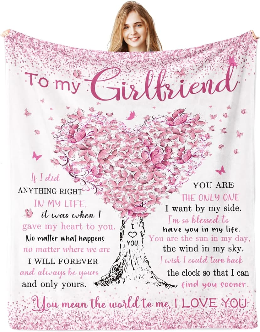 Gifts for Girlfriend, I Love My Girlfriend Birthday Gift, Cute Birthday Gift for Girlfriends Blanket 60"x 50", Best Gifts for GF, Romantic Anniversary Present for Her