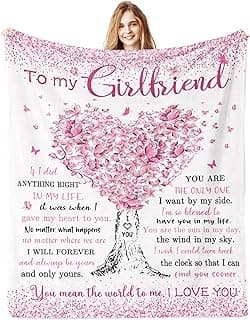 Gifts for Girlfriend, I Love My Girlfriend Birthday Gift, Cute Birthday Gift for Girlfriends Blanket 60"x 50", Best Gifts for GF, Romantic Anniversary Present for Her