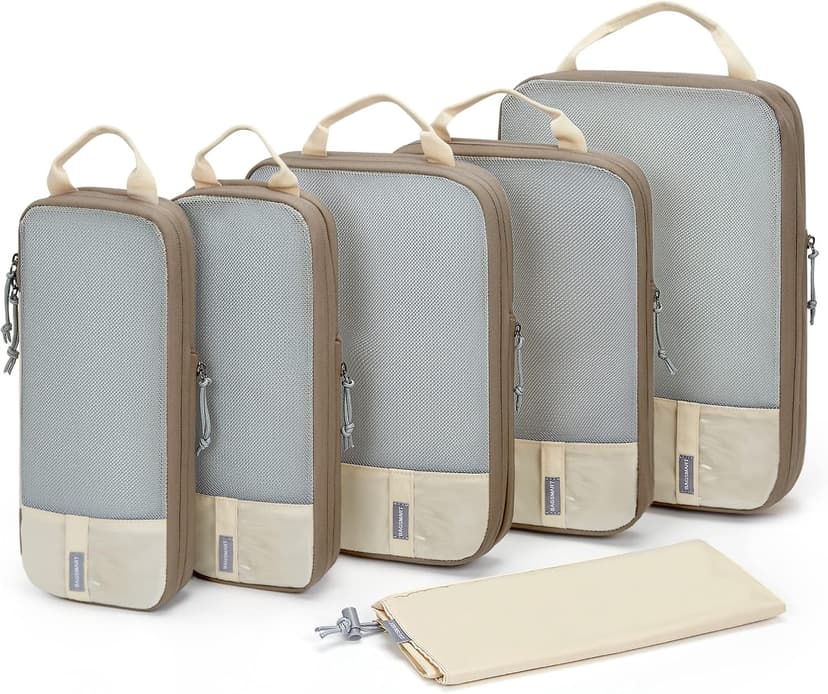 BAGSMART 6 Set Compression Packing Cubes - Lightweight Travel Essentials, Durable Luggage Organizer