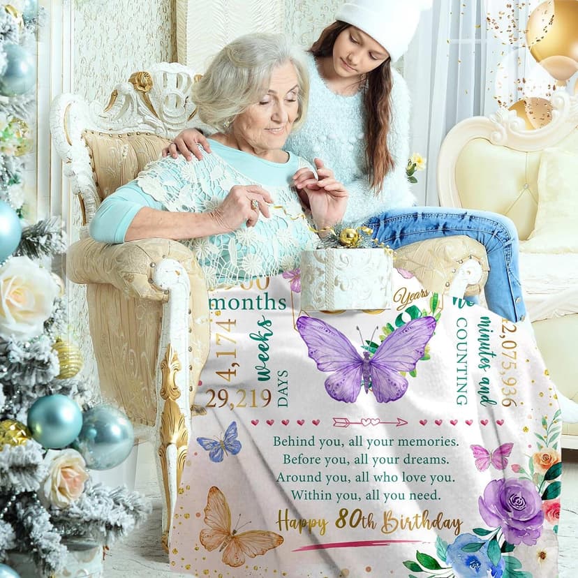 ZWERIVP 80th Birthday Gifts for Women, Best Present for 80 Year Old Woman Birthday, 1945 Present for Women Mom, Happy 80yr Bday Gifts Ideas, 80th Woman Bday Decorations Throw Blanket 50"X60"