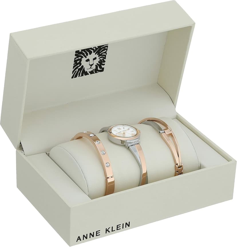 Anne Klein Women's Premium Crystal Accented Bangle Watch Set, AK/2245